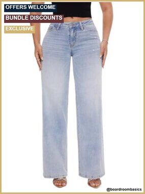 Wide Leg Jeans Mid Low Rise Stretchy Denim Tummy Control